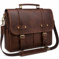 Herren Aktentasche Vintage Stil mit Schnallen Braun