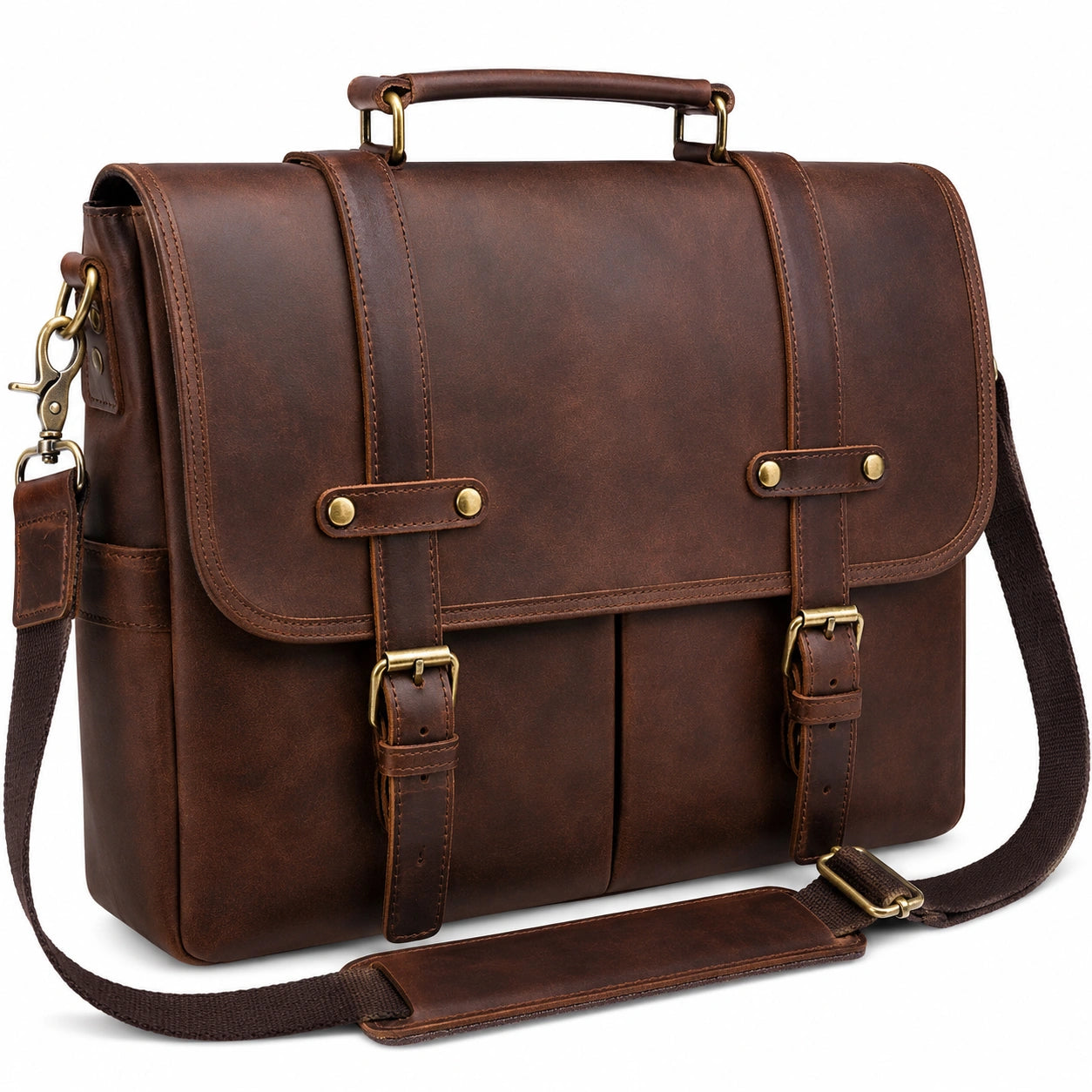 Herren Aktentasche Vintage Stil mit Schnallen Braun