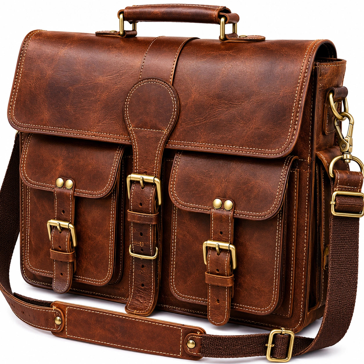 Vintage Herren Leder Aktentasche Braun mit Schnallenverschluss