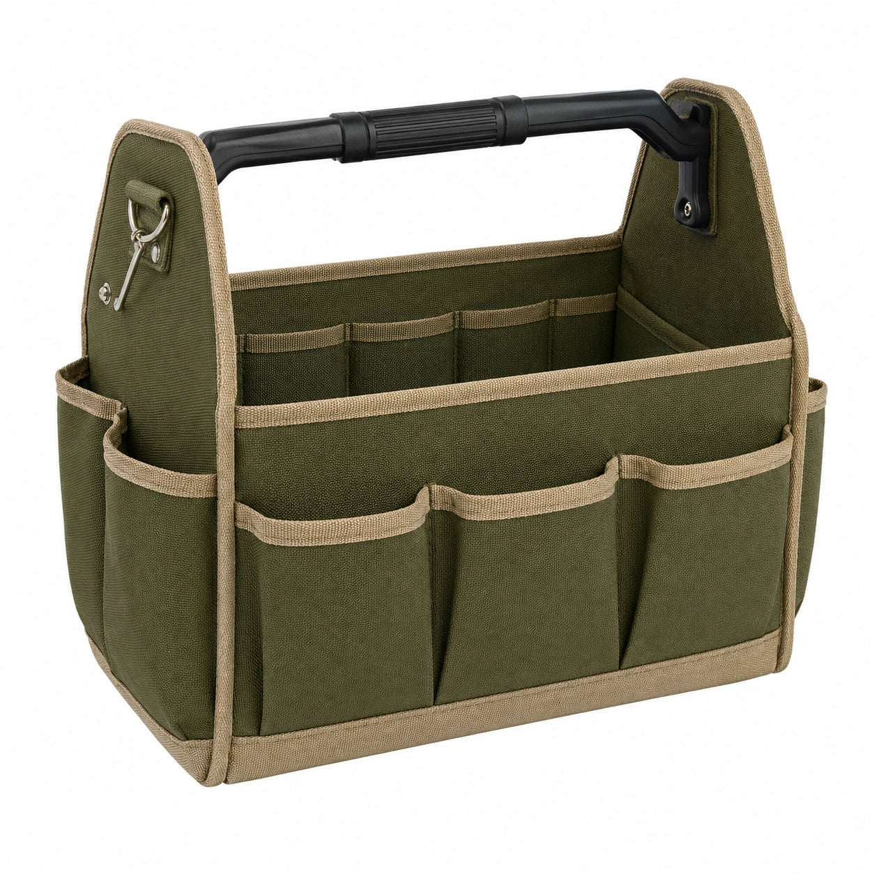 Grüne Werkzeugtasche mit ergonomischem Griff und Fächern