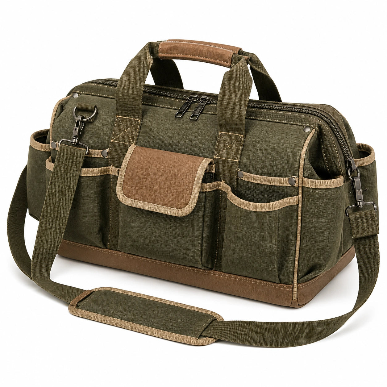 Olivgrüne Braune Canvas Werkzeugtasche mit Schultergurt