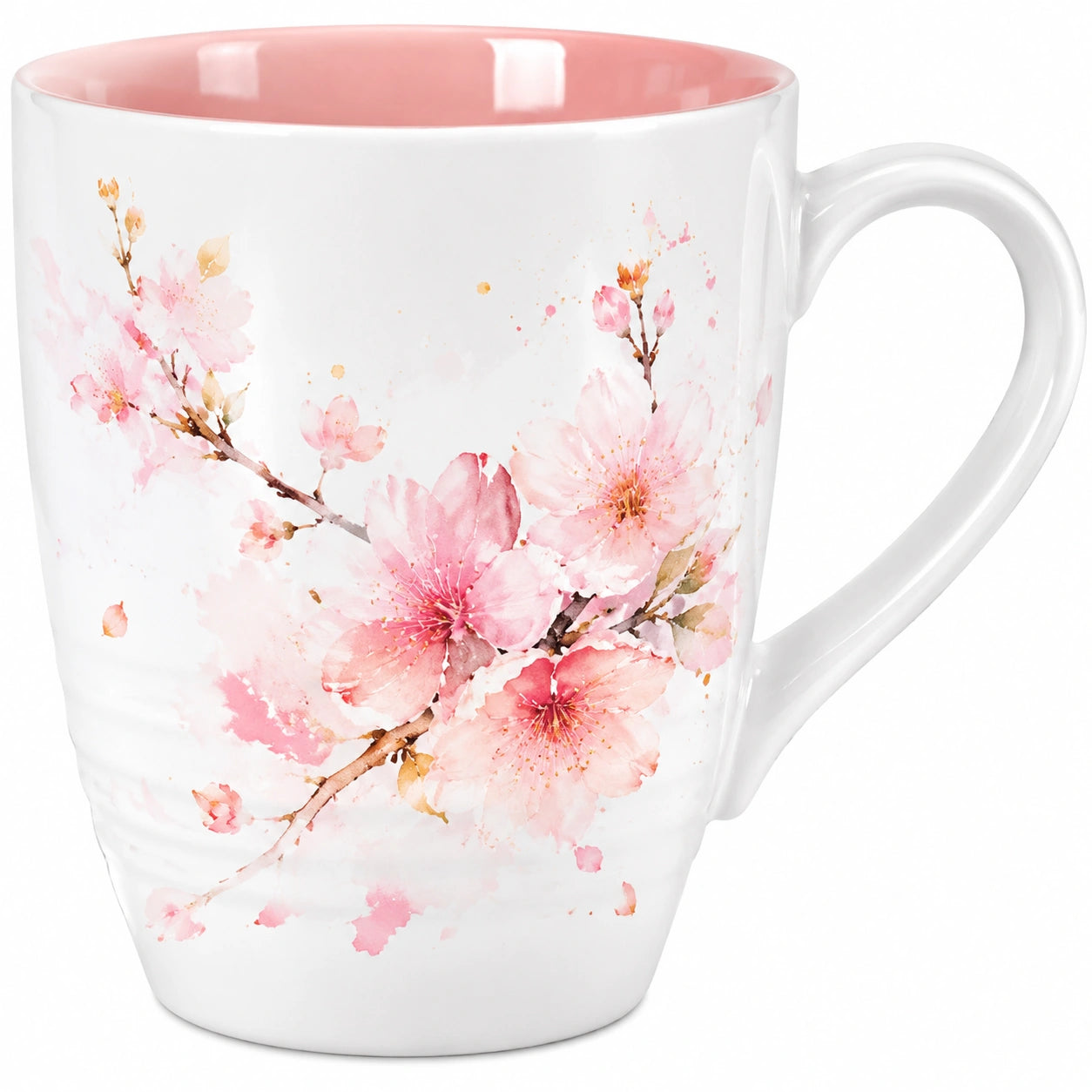 Keramikbecher mit Kirschblütenmuster 350ml Weiß/Rosa