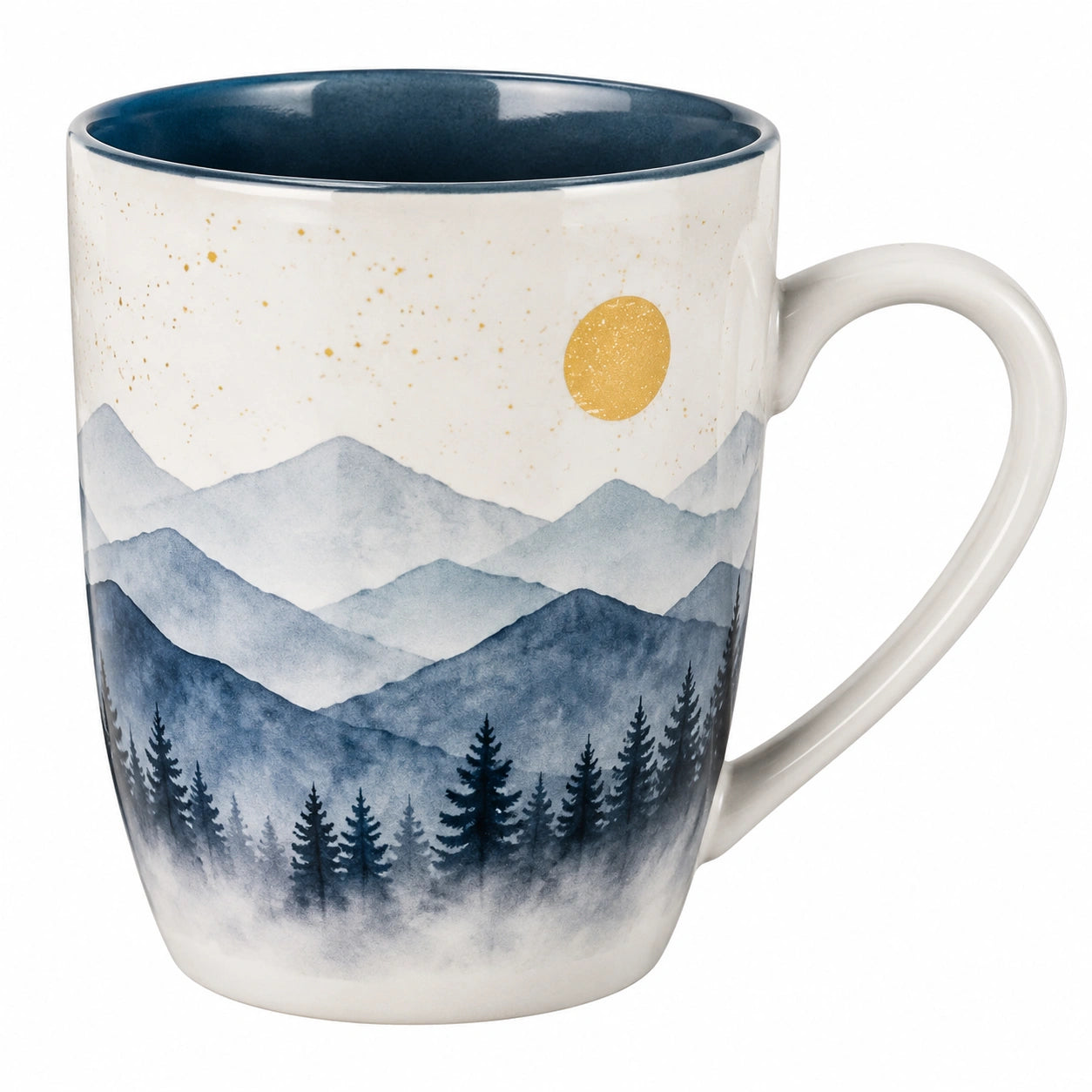Keramiktasse mit Landschaftsmotiv, 360 ml, Blau/Weiß