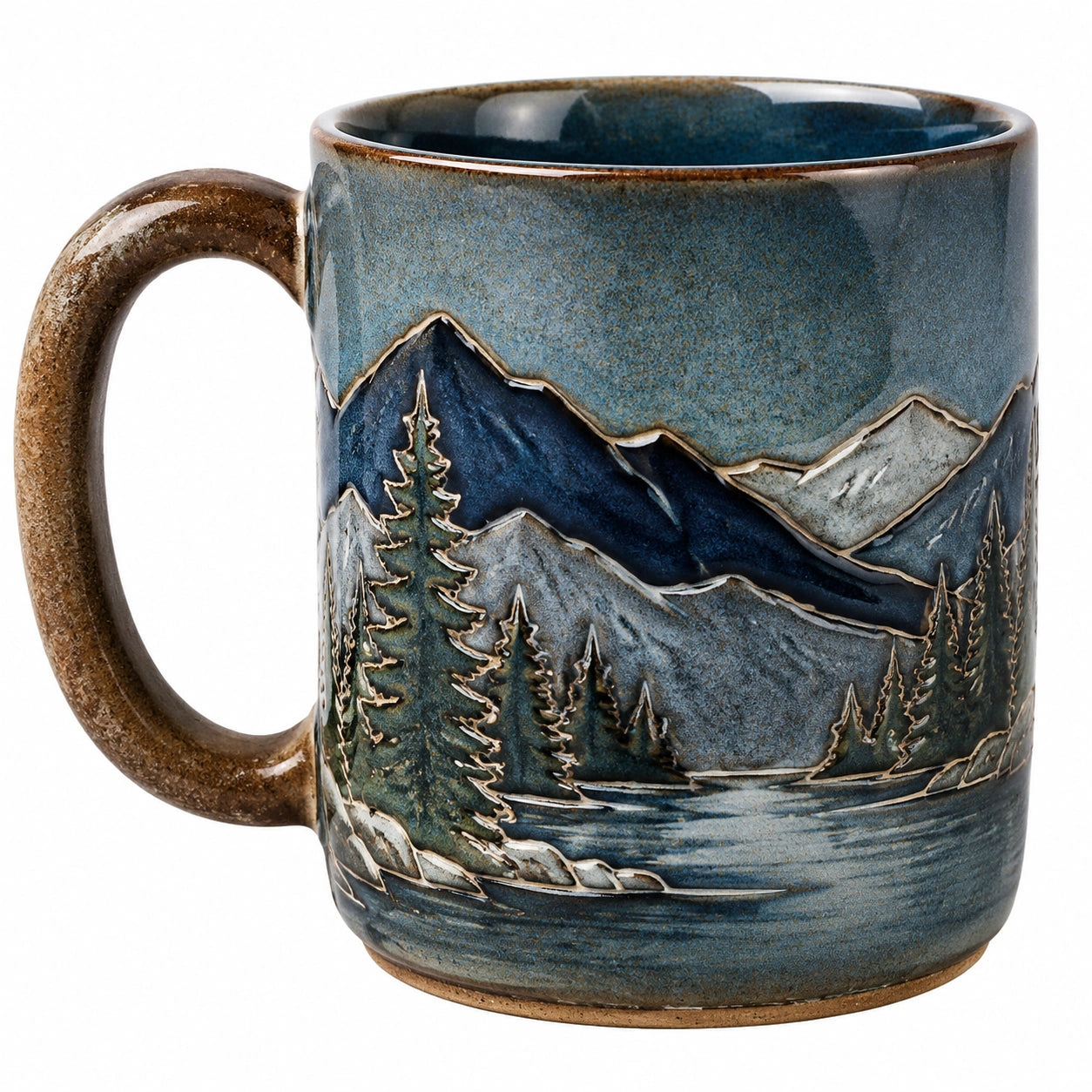 Keramikbecher mit Berglandschaftsmotiv 350ml Blau/Braun