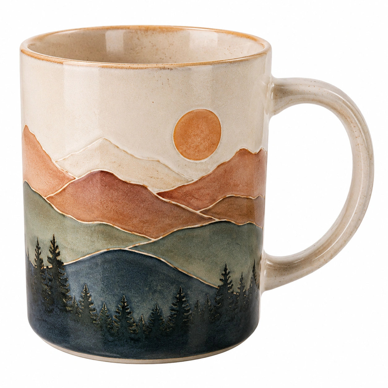 Handgefertigter Keramikbecher mit Landschaftsmotiv 350ml - Naturtöne