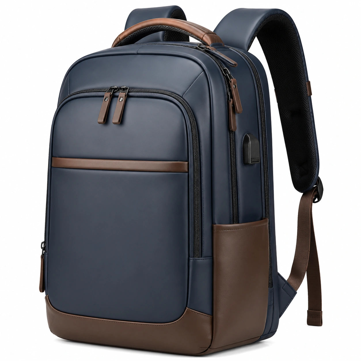 Wasserdichter Laptop-Rucksack für Herren und Damen Blau und Braun