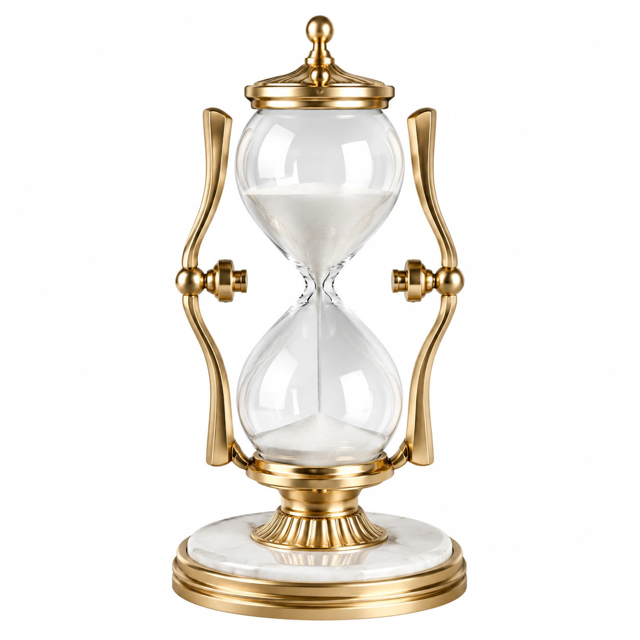 Dekorative 60-Minuten-Sanduhr mit goldener Fassung und Marmor-Sockel
