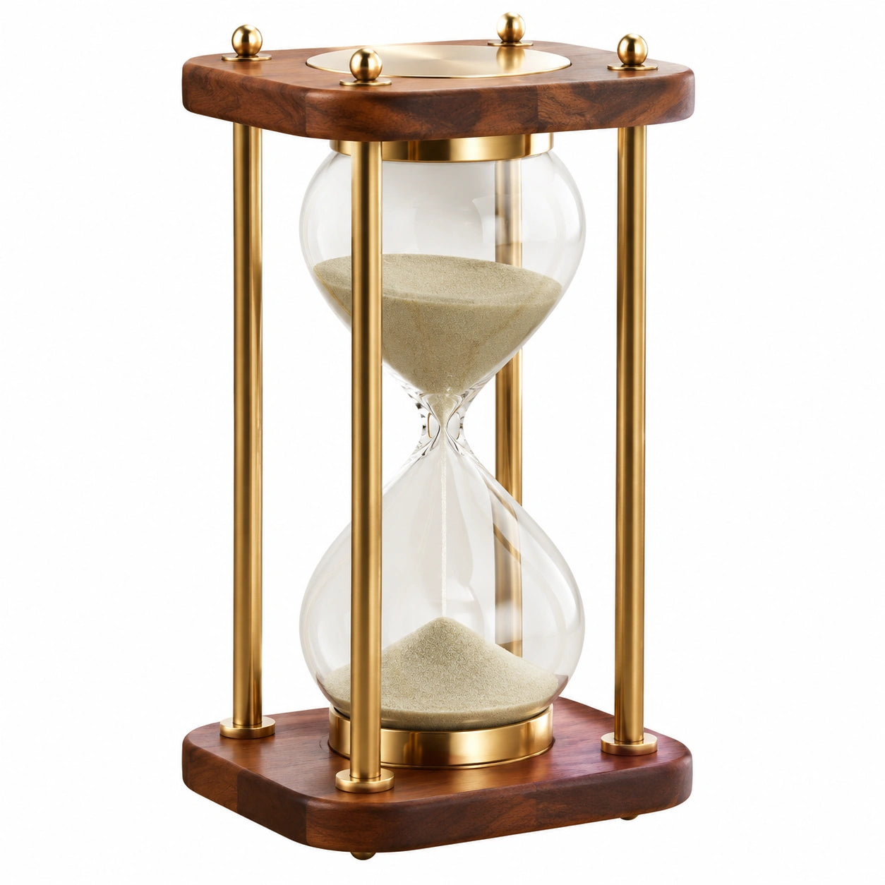 Elegante Sanduhr mit Holz und Metall in Braun und Gold, 60 Minuten