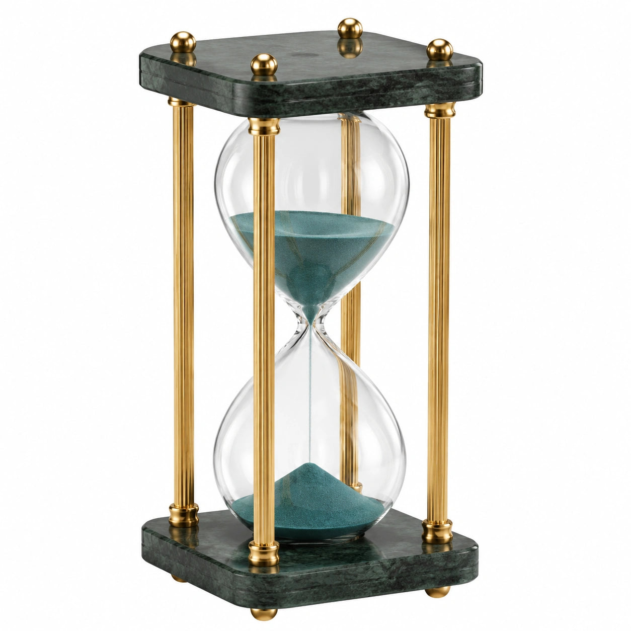 Sanduhr mit Glas und Metallrahmen 30x14x14cm in Grün/Gold