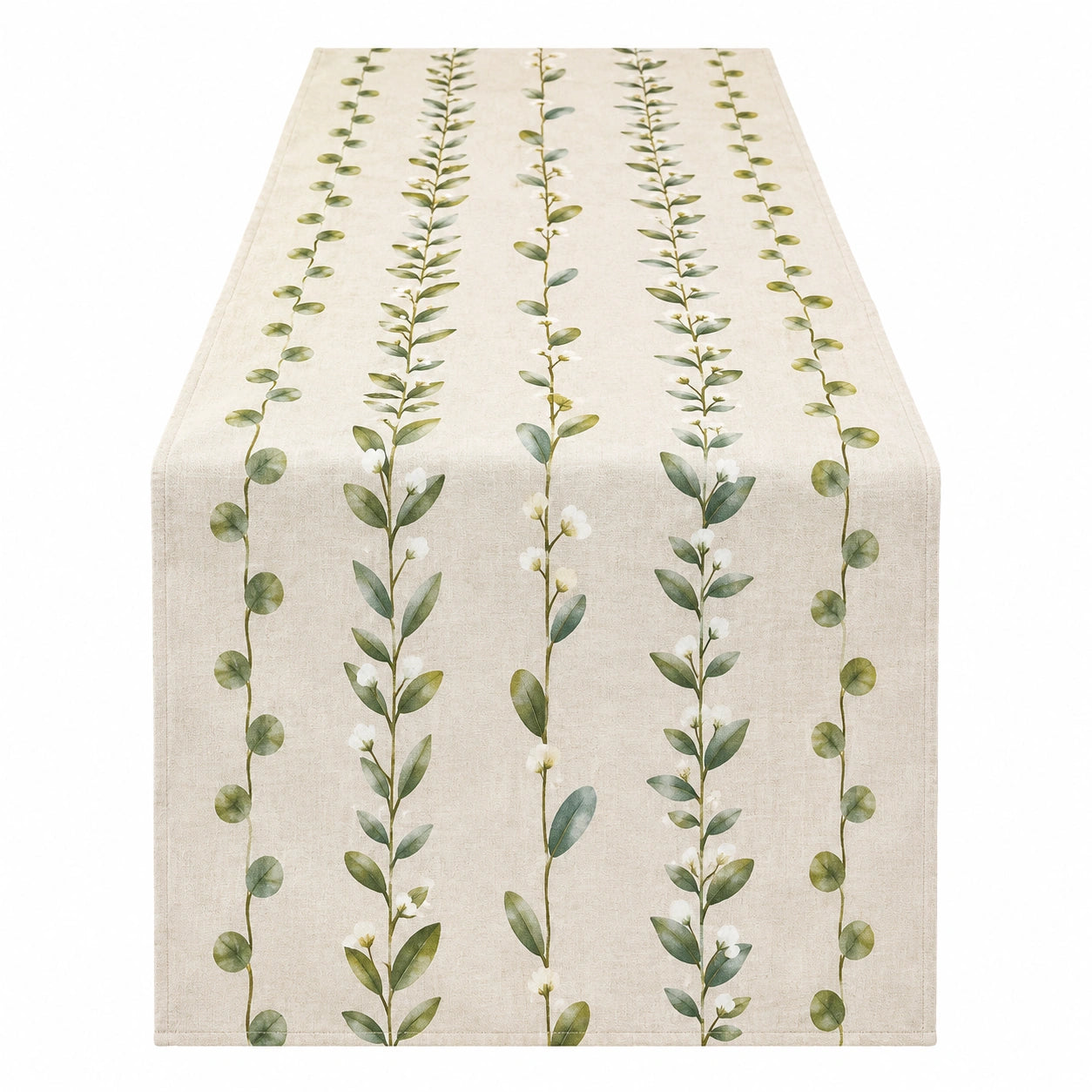 Tischläufer 40x180 cm mit Blättermuster in Beige/Grün