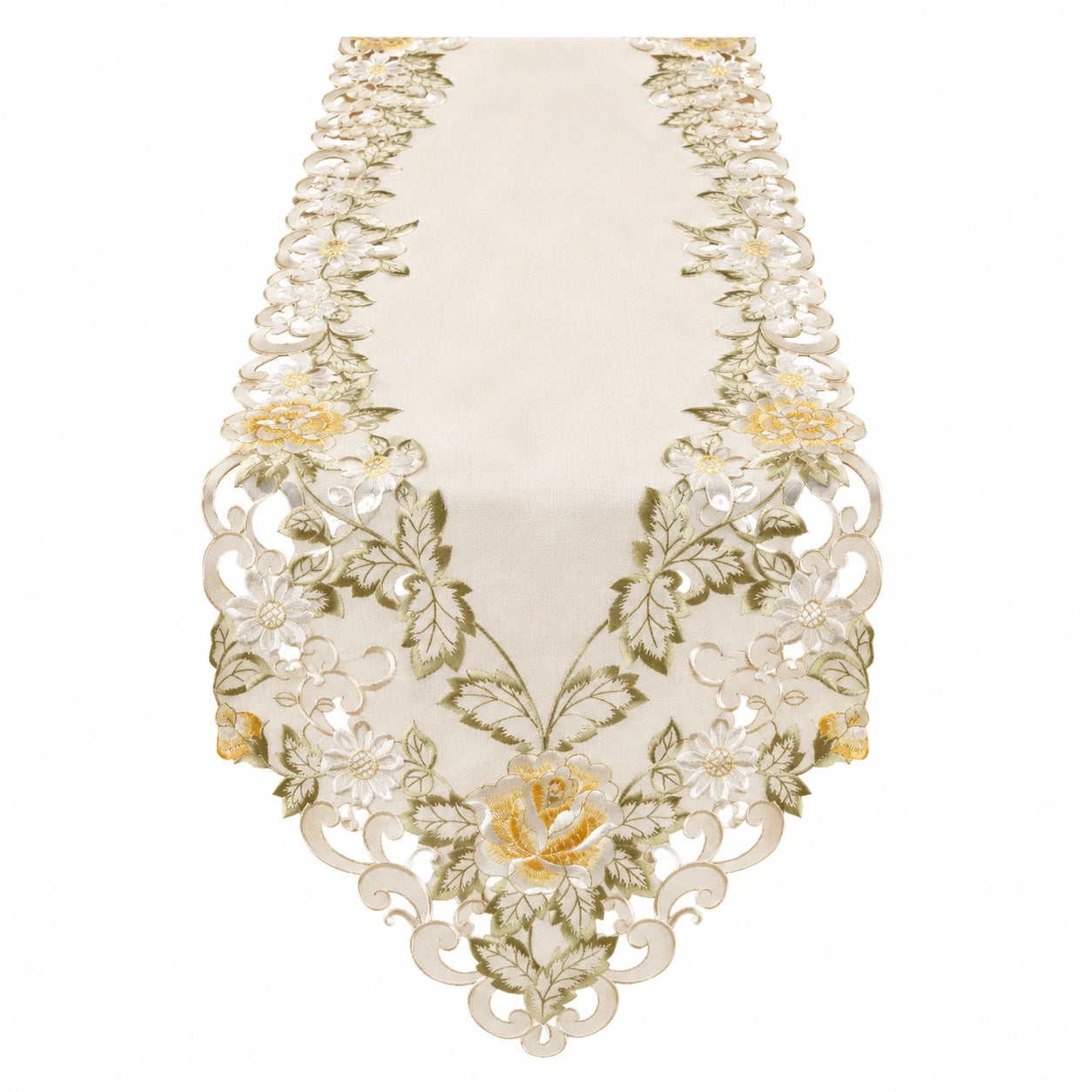 Eleganter Tischläufer mit Blumenstickerei, Beige und Gold