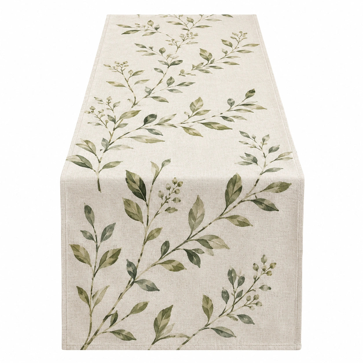 Tischläufer mit Blattmuster 180x35cm Beige Grün