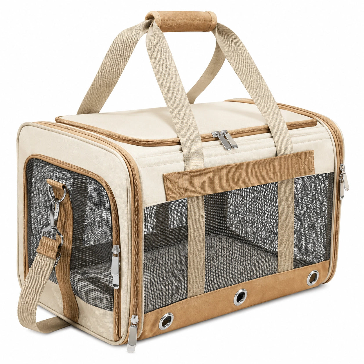 Faltbare Haustiertragetasche mit Netzfenster Beige 45cm