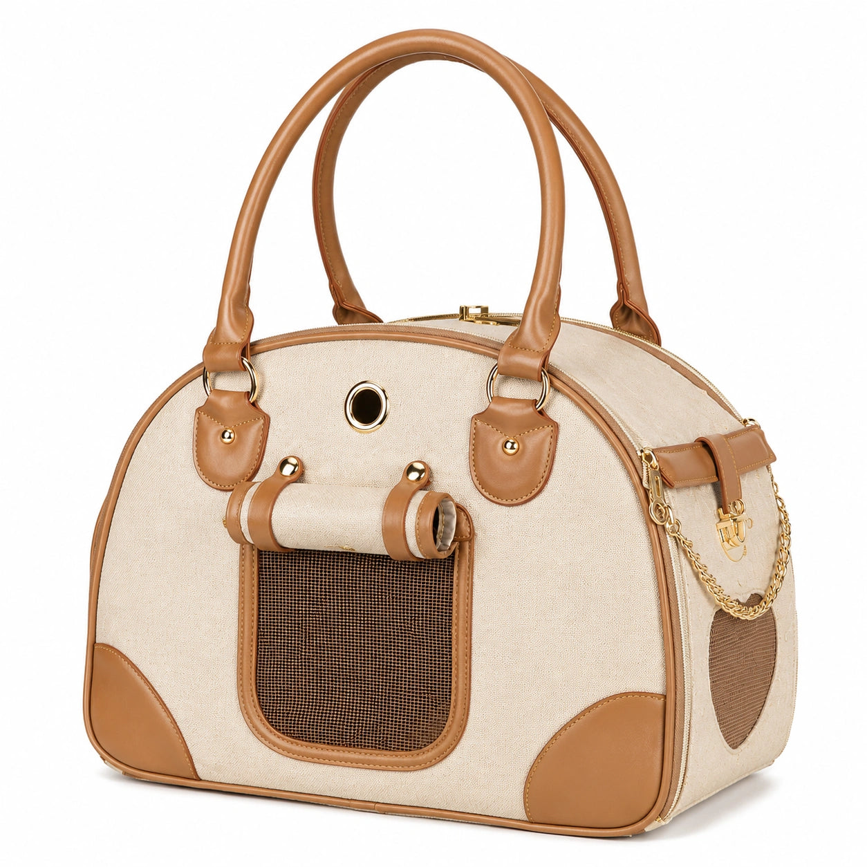 Haustier-Tragetasche Beige und Braun mit Belüftung