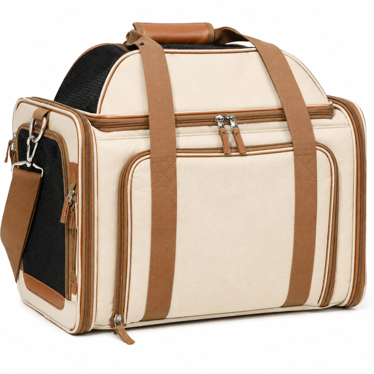 Beige-Braune Haustier-Reisetasche mit Verstellbarem Gurt
