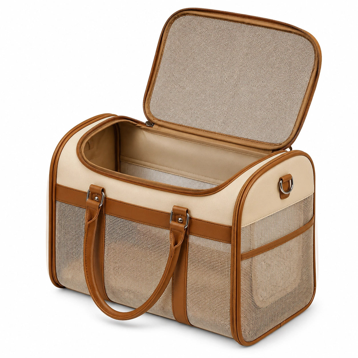 Haustier-Transporttasche Beige/Braun mit Belüftung und faltbar