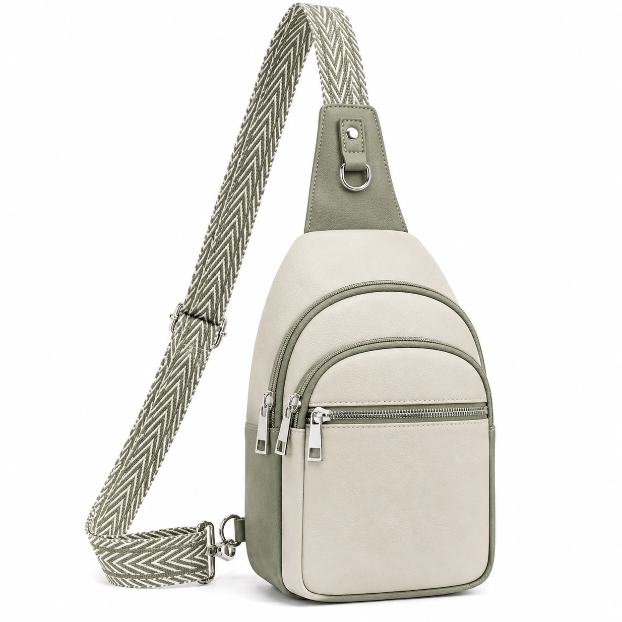 Unisex Crossbody Sling Bag Beige Grün mit Verstellbarem Riemen